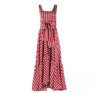 Red and white stripes sleeveless maxi dress